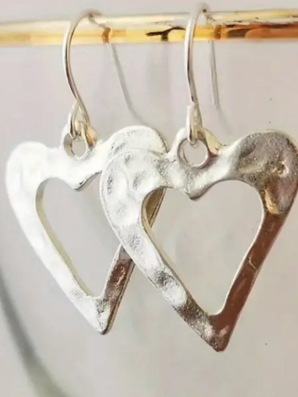 Heart-Shaped Hammered Irregular Heart Pendant Earrings - Silver Electro-Plated